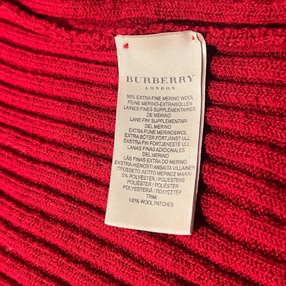 Burberry London Red Merino Wool Ribbed Check Shoulder Sweater S - Picture 5 of 6